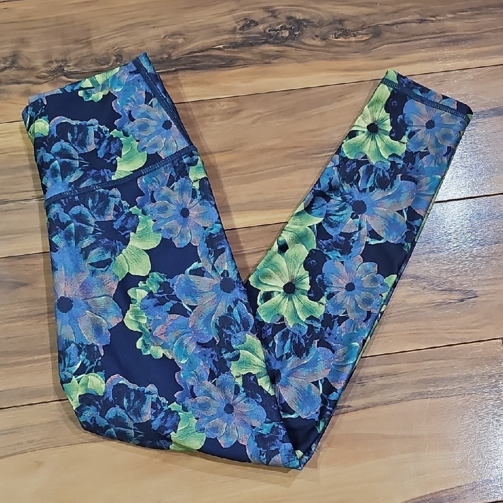 Fabletics Women's XXS Blue and Green Floral Leggings